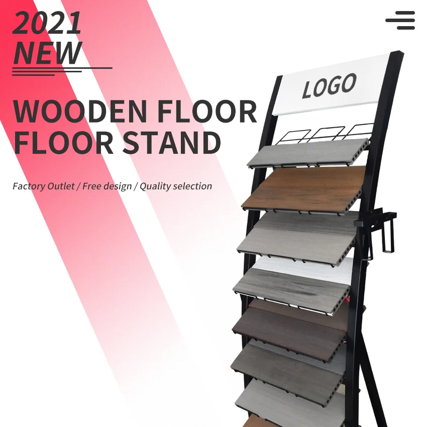 Showroom Floor Stand Parquet Shelves Factory Custom Metal Displays Stand Wood Hard Deck Oak Wooden Flooring Sample Rack Display