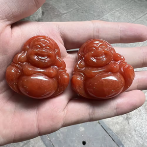 סיטונאי מיאנמר Bruma ירקן לבן ירוק צוחק Budda 35mm מגולף ירקן תליון עבור תכשיטי תלוי DIY אביזרים