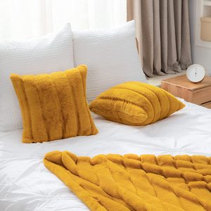 18x18 inç yumuşak peluş dekoratif minder örtüsü çift taraflı geniş çizgili sahte tavşan kürk atmak kare yastık kılıfı için örme