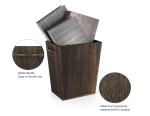 Cubo de basura de madera para basura de cejas oscuras, contenedor con forma rectangular con asas de Metal dobles integradas para oficina, dormitorio, baño - Product Image 5