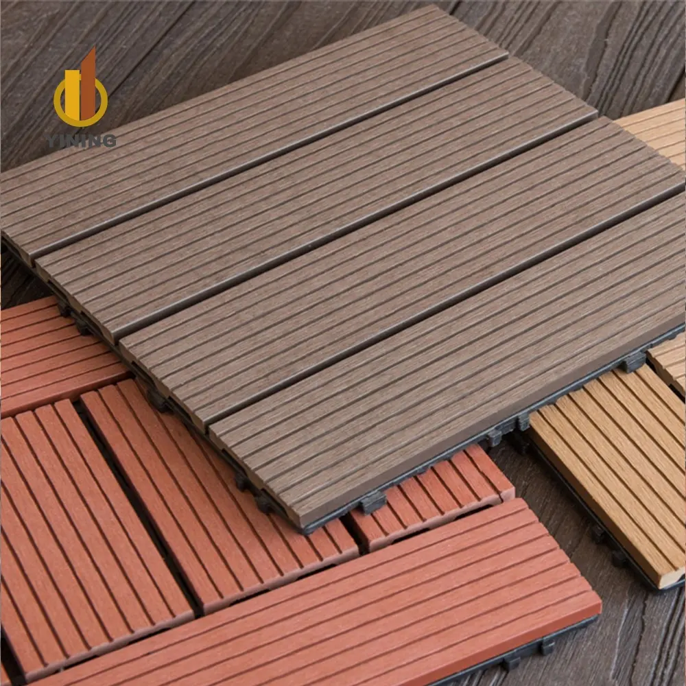 YINING WPC Carreaux de pont Plancher de chaussée étanche Patio extérieur Carreaux de terrasse de jardin Carrelage de terrasse en bois composite à emboîtement