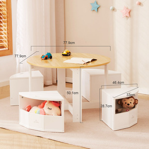 Eduland gỗ hiện đại làm tổ bàn tròn cho trẻ em hoạt động Trường chơi không độc hại với 4 phân lưu trữ cho nghệ thuật thủ công thiết lập - Product Image 6