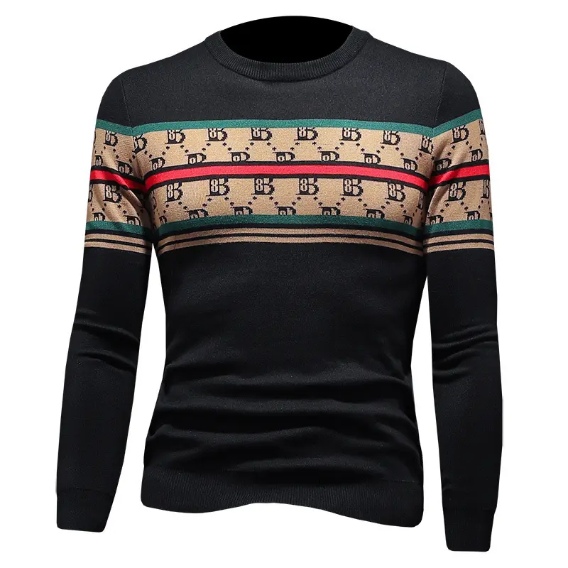 En Stock approvisionnement 2023 nouveaux modèles d'hiver col rond tendance Jacquard tricoté bas chemise hommes pull