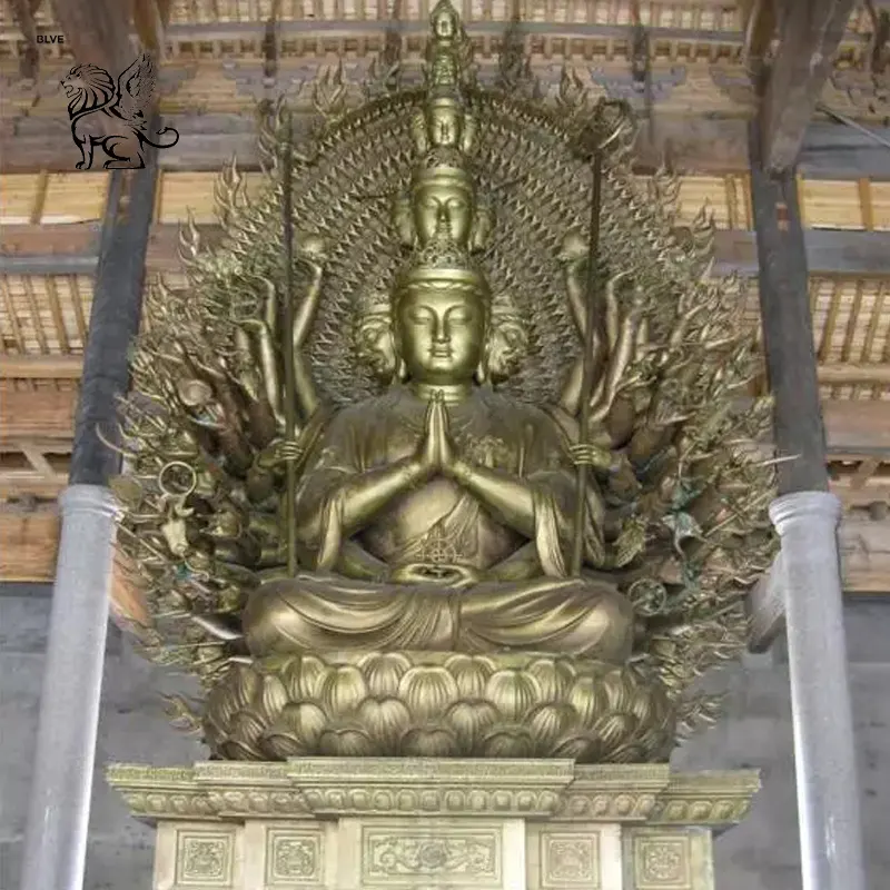 BLVE grande décoration religieuse bouddhiste intérieure Statue Guanyin à mille mains Statues de bouddha en laiton en Bronze pour jardin