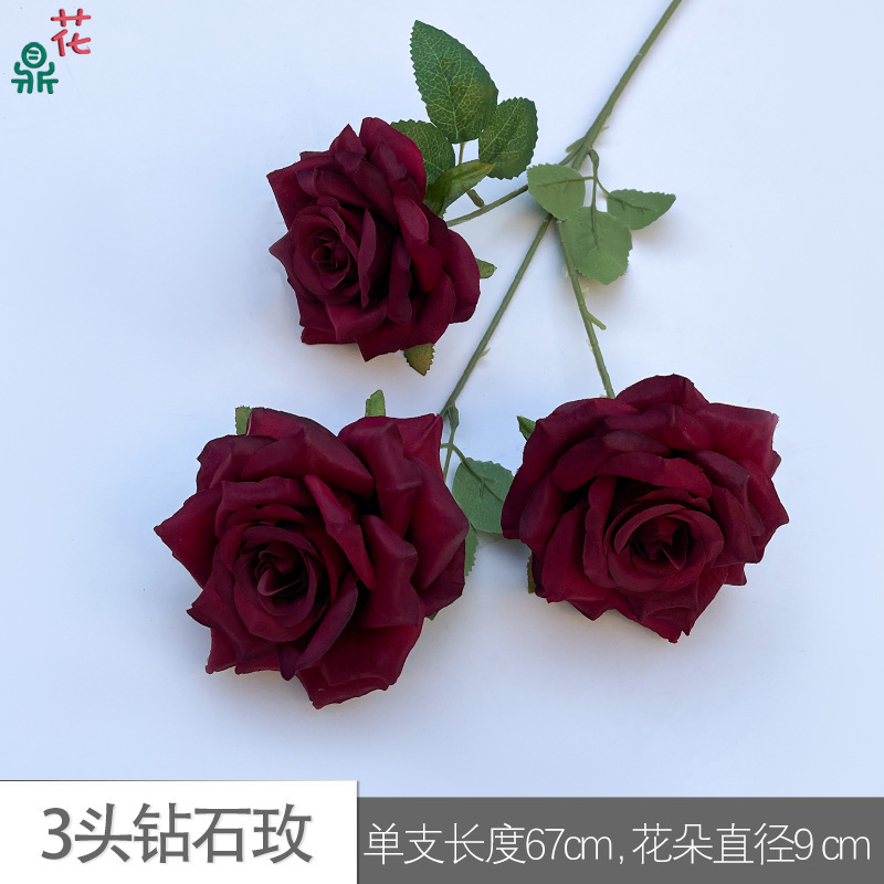 Rose Diamant 3 têtes HYD Rouge Vin