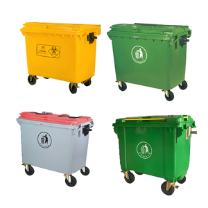 Cubo de basura de gran capacidad para exteriores, papelera de reciclaje de plástico de 660L, contenedor de basura móvil con tapa plana de cuatro ruedas - Product Image 2