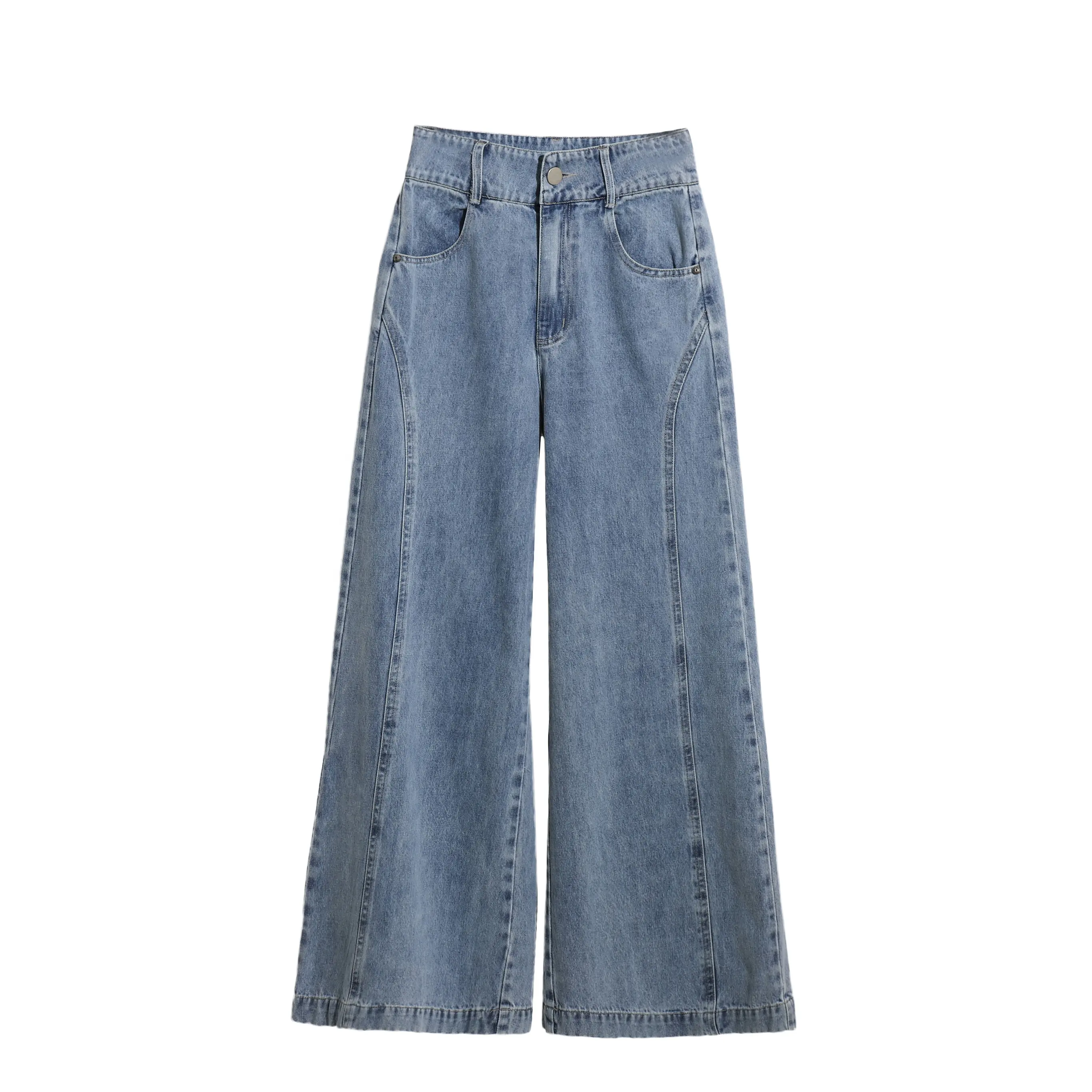 Pantaloni in Denim donna a vita lunga 100% Jeans in cotone a gamba larga su misura Weshallo