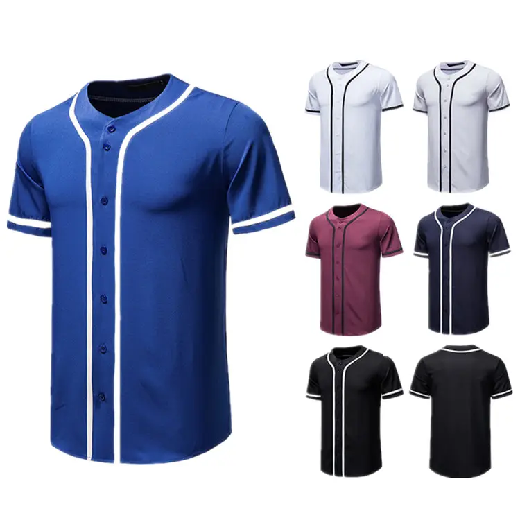 wholesale oem logo custom softball team uniform hip hop sports men's button up short sleeve jersey t-shirt baseball shirt