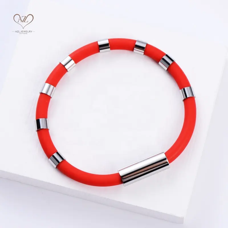 Aizhilin Pulsera De Silicona New Style Red Lot bracciale rotondo regalo con chiusura magnetica in Silicone per donna