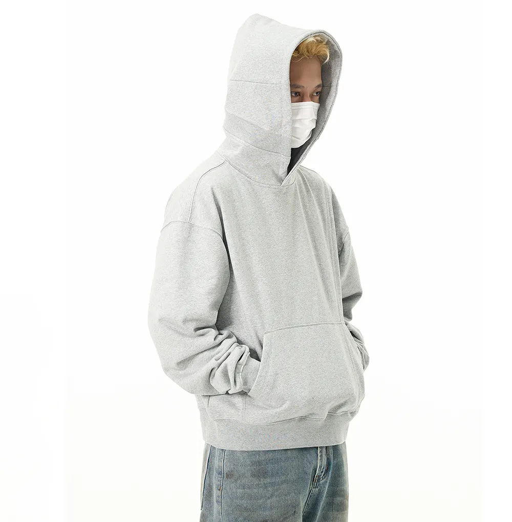 EH-013 Streetwear Hip hop da uomo con cappuccio squadrato personalizzato con stampa DTG cappuccio esteso 3D felpa con cappuccio in bianco di marca firmata