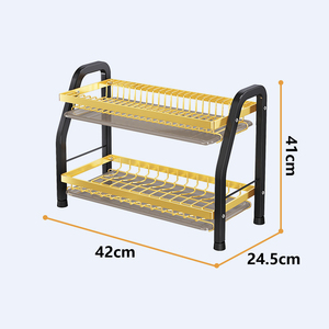 双层可堆叠金属厨具组织器餐具晾衣架，带塑料排水托盘 - Product Image 5
