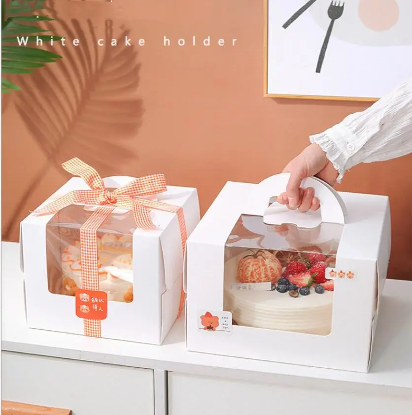 Özelleştirilmiş temizle kek kutuları pencere kolları ile kek ambalajı kutuları paketleri şeffaf kek kutusu
