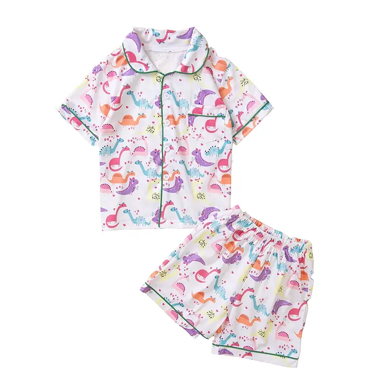 New style girls pajama suits short sleeve sleep shirts and shorts for sleep wear milk silk children night clothes