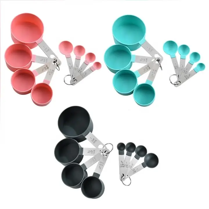 4/8/10pcs cucchiai multiuso strumenti di misurazione della tazza accessori per la cottura in PP manico in plastica in acciaio inossidabile gadget da cucina