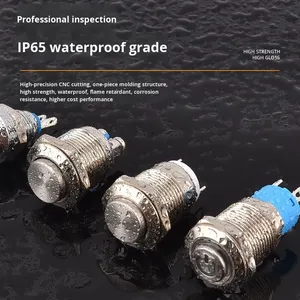 Nút ấn kim loại điện tử 8mm/10mm/12mm tự đặt lại thường mở 1NO 250V IP65 thiết bị đầu cuối vít chống nước LED khởi động nguồn - Product Image 2