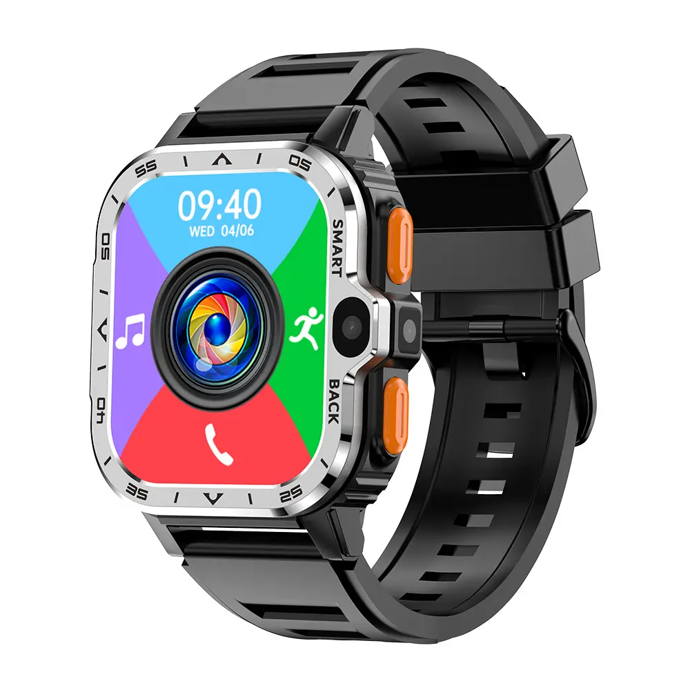 PGD Watch 4 + 64G 1.99นิ้ว4 core 4G ซิมการ์ดกล้องคู่ GPS WIFI 2.4G/5G Android 8.1ฟิตเนสสแควร์โทรศัพท์มือถือ