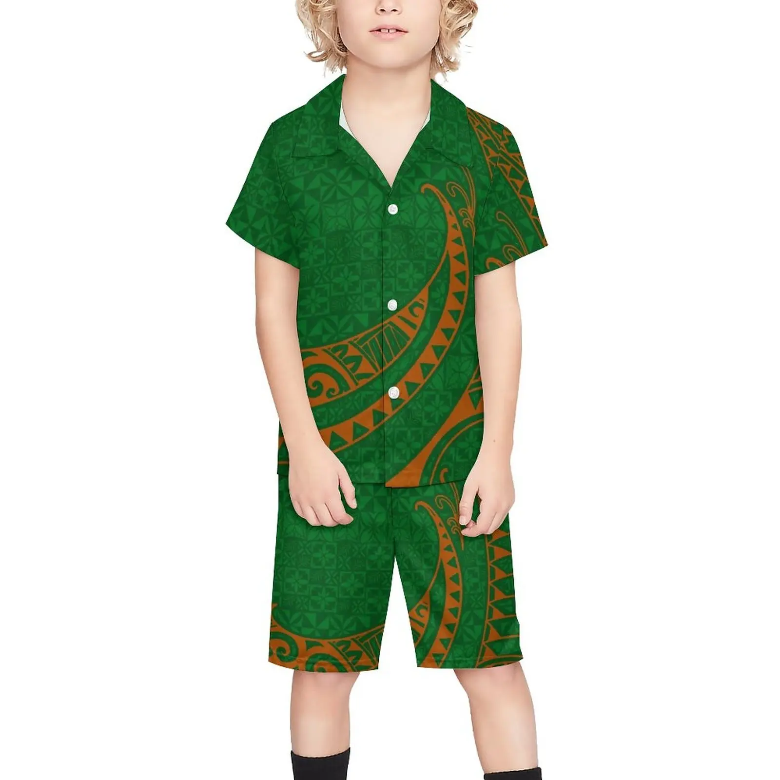 Chất lượng cao Polynesian Tribal samoan áo thun phù hợp với tapa trẻ em trai T-Shirts và quần short bãi biển thiết lập trẻ em tùy biến quần áo