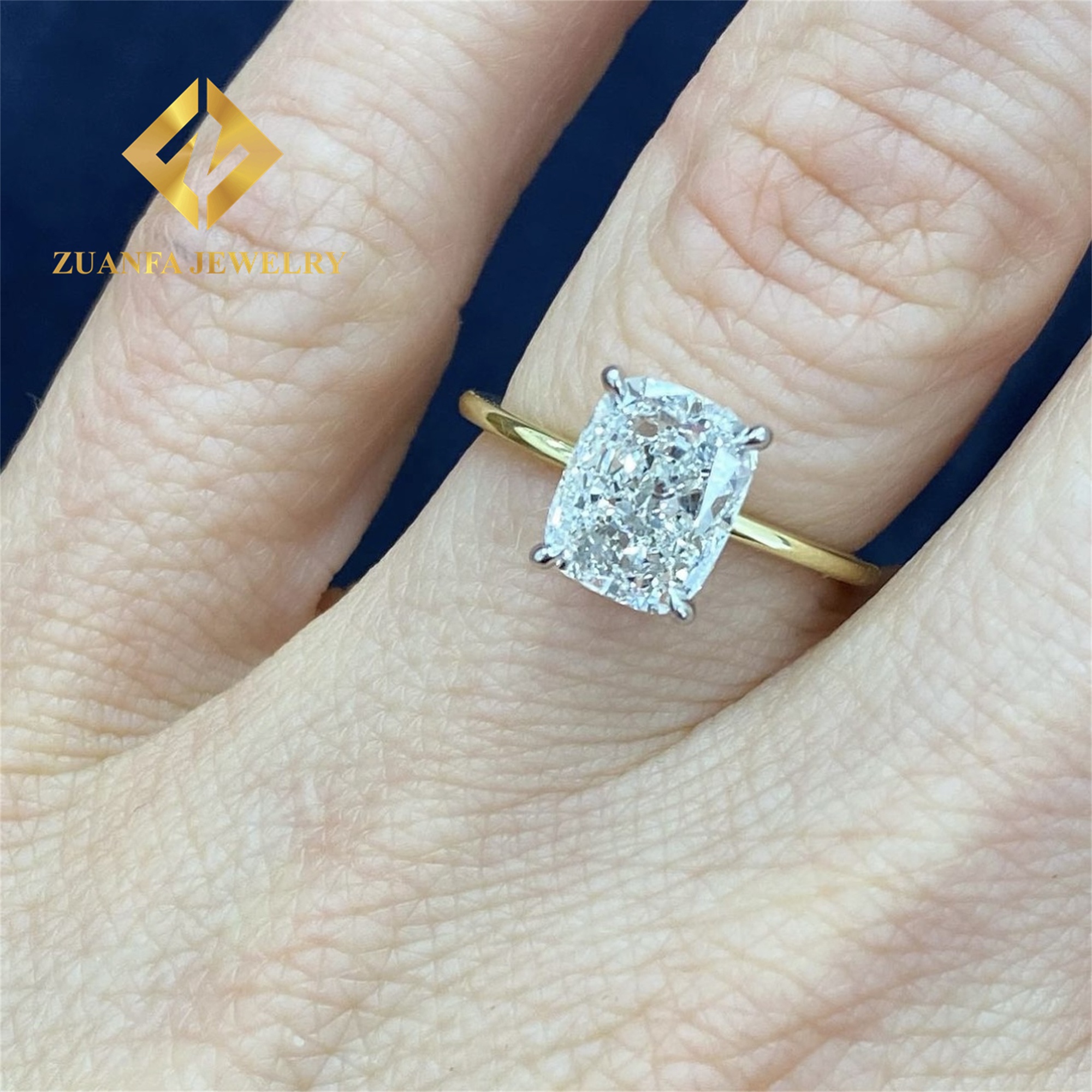 10k white gold with 3ct elongated cushion moissanite