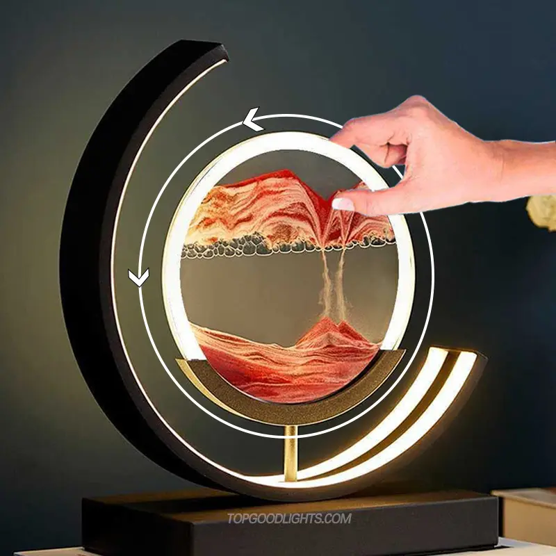 LED Tisch lampe Moving 3D Sand Art Bild Treibsand Malerei Schreibtisch lampe Rotierende Glas Sanduhr Schnell bewegliche Sand Nachttisch lampe