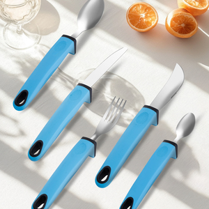 Stainless Steel Five-Piece Adaptive Tableware Set for Elderly Arthritis Assistance Hand-Holding Fork and Spoon for <strong>Parkinson's</strong> - Product Image 3