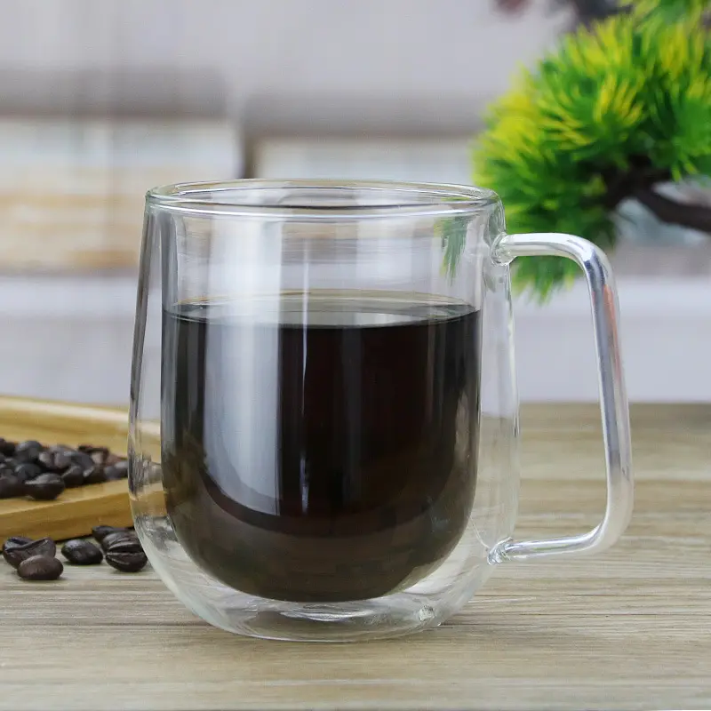 Wholesale Eco-friendly High borosilicate coffee Double Wall Glass Cup with handle