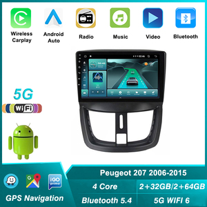 5G+2.4G WIFI Bluetooth 5.4 Car Radio for Peugeot <strong>207</strong> 207CC 2006-2015 Multimedia Video Player GPS Navigation Android Carplay DSP - Product Image 2
