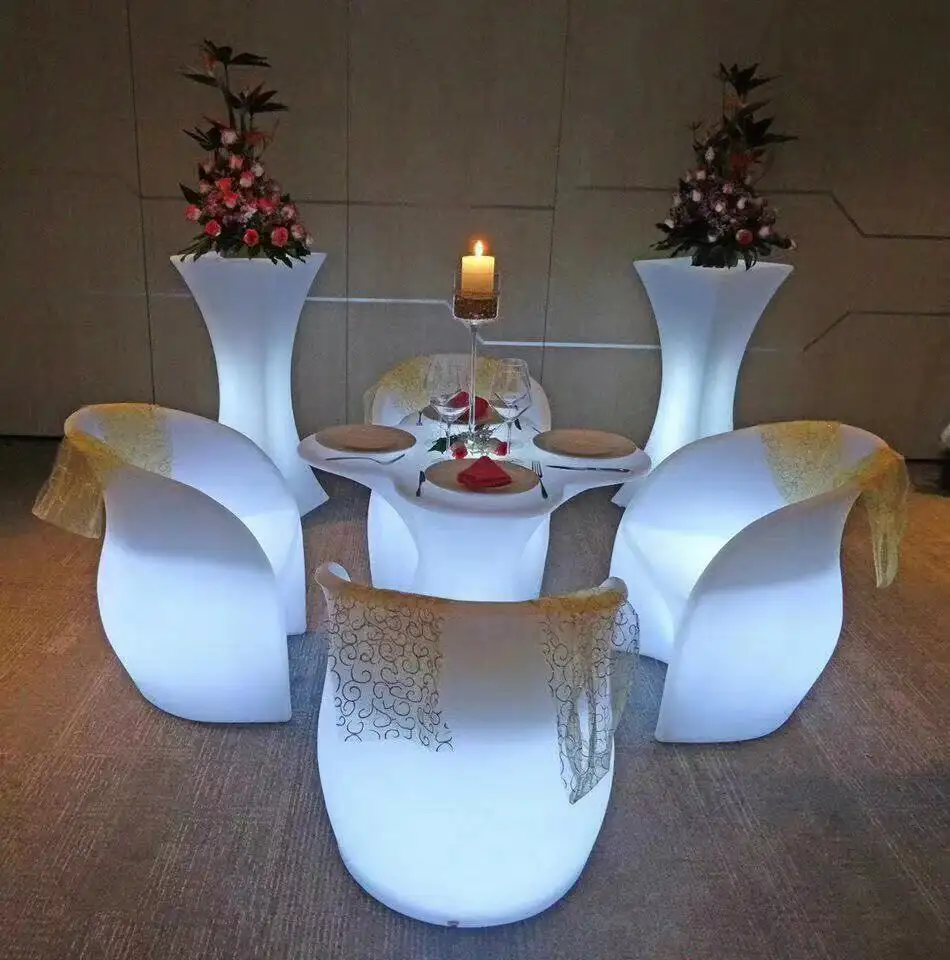 Mesa redonda de cóctel con iluminación personalizada, muebles de Bar impermeables, silla y mesa LED portátil