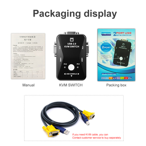 2 Port <strong>KVM</strong> <strong>Switch</strong> VGA USB Console 2 in <strong>1</strong> Out With Button Connects Printer Keyboard Mouse Display Device