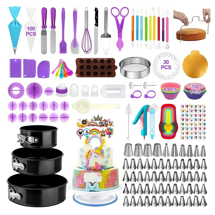 Ensemble d'outils de cuisson 407 pièces pour gâteaux Kit de fournitures de décoration de gâteaux à plateau tournant rotatif