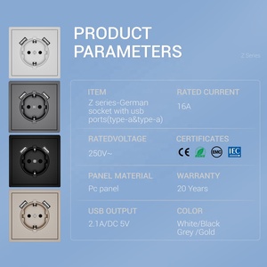 Üretim doğrudan satış ab standart 16 Amp Outlet çift tip A <span class=keywords><strong>port</strong></span> alman ev için zarif klasik gri büyük Panel soket