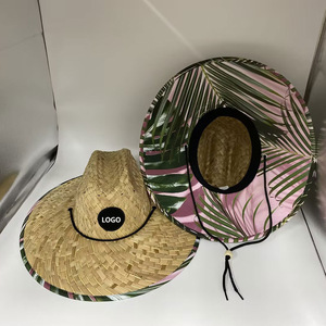 夏季草帽Hibicus花朵印花休闲日常运动旅行钓鱼巴拿马帽南加州救生员风格