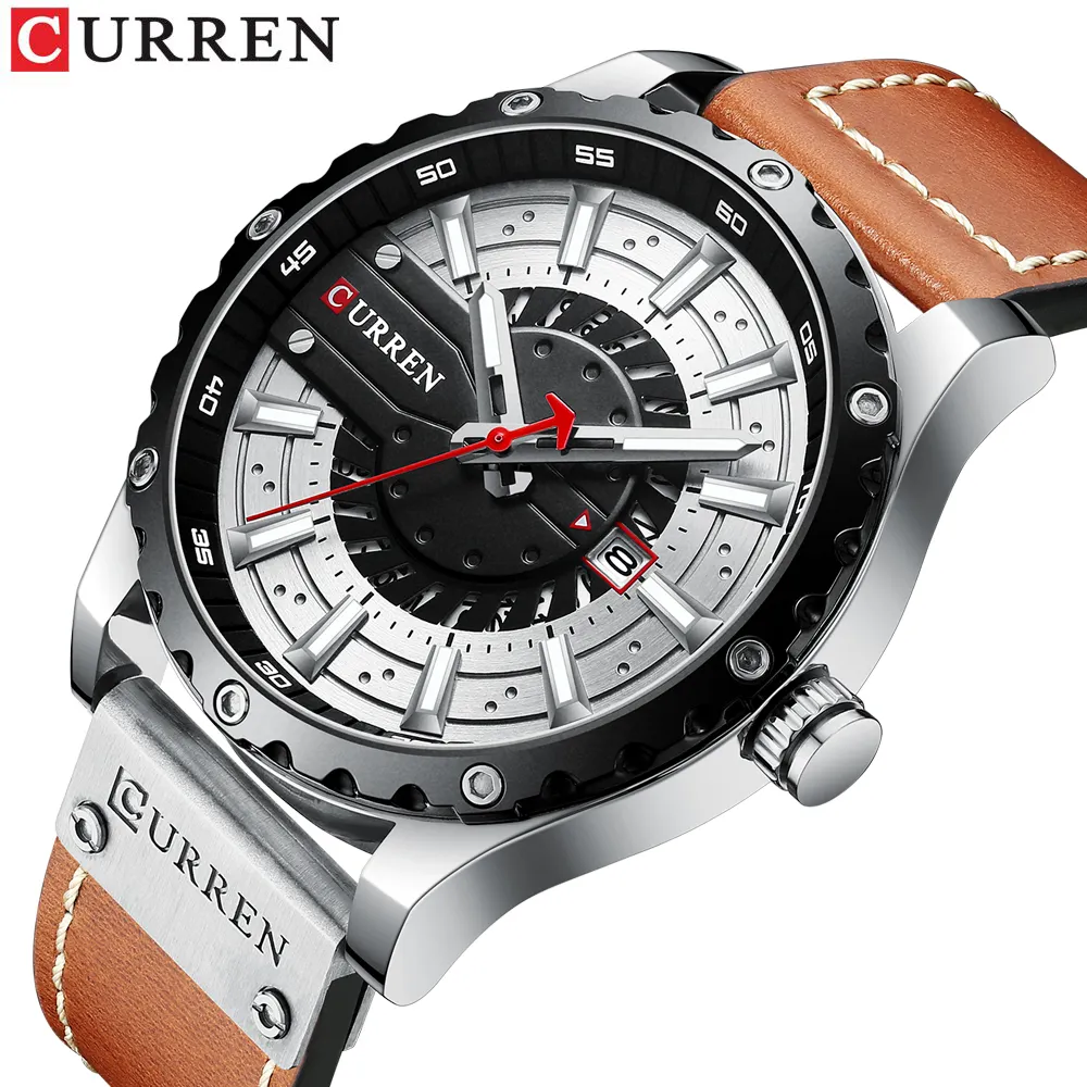 Красивые кварцевые часы Curren 8374 для мужчин, аналоговые модные Необычные брендовые часы с кожаным ремешком на заказ
