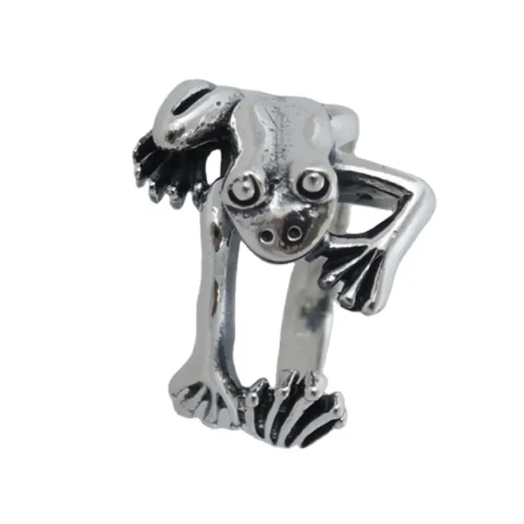 Carino argento sterling 925 antico frog anelli per le donne