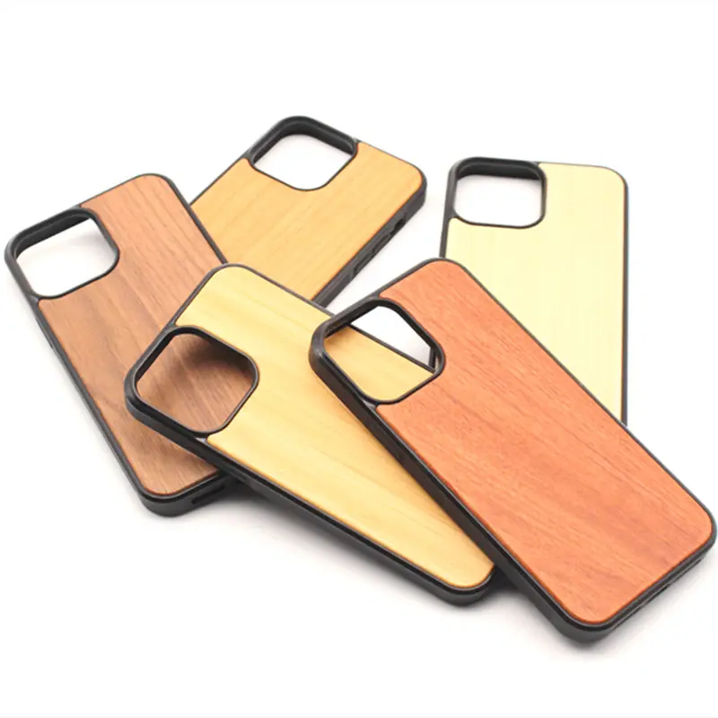 Estuche trasero de madera real para iPhone 15 14 13 Estuche rígido de madera de nogal de bambú de cereza para iPhone 14 Pro Max