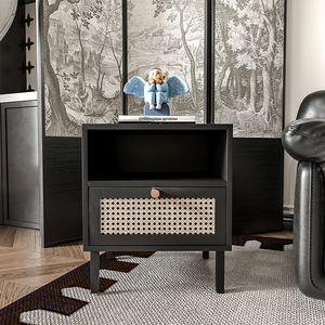 Modern Minimalista De Madeira Pequeno Nightstand Integrado Handle Pernas cabeceira armário Rattan Gaveta <span class=keywords><strong>End</strong></span> Table