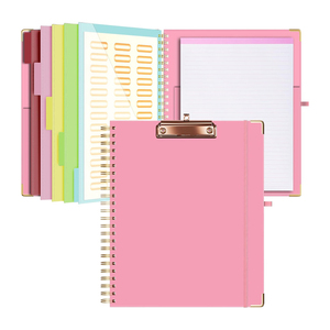 Pasta de prancheta com desenho personalizado, cartão espiral Folio, caixa de notas recarregável e forrada