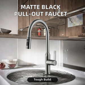 Hiện đại cổ điển màu đen thép không gỉ cảm ứng kéo đơn xử lý sàn gắn vòi bếp kéo phun nước nóng lạnh - Product Image 3