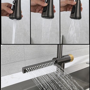 304 Stainless Steel Waterfall <strong>Faucets</strong> Gun Gray <strong>4</strong> Modes Rainfall Mixers Pull Out Spray Kitchen <strong>Sink</strong> <strong>Faucet</strong>