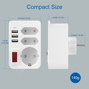 Enchufe USB con interruptor, adaptador de enchufe múltiple con 3 puertos USB, tira de alimentación, protección contra sobretensiones