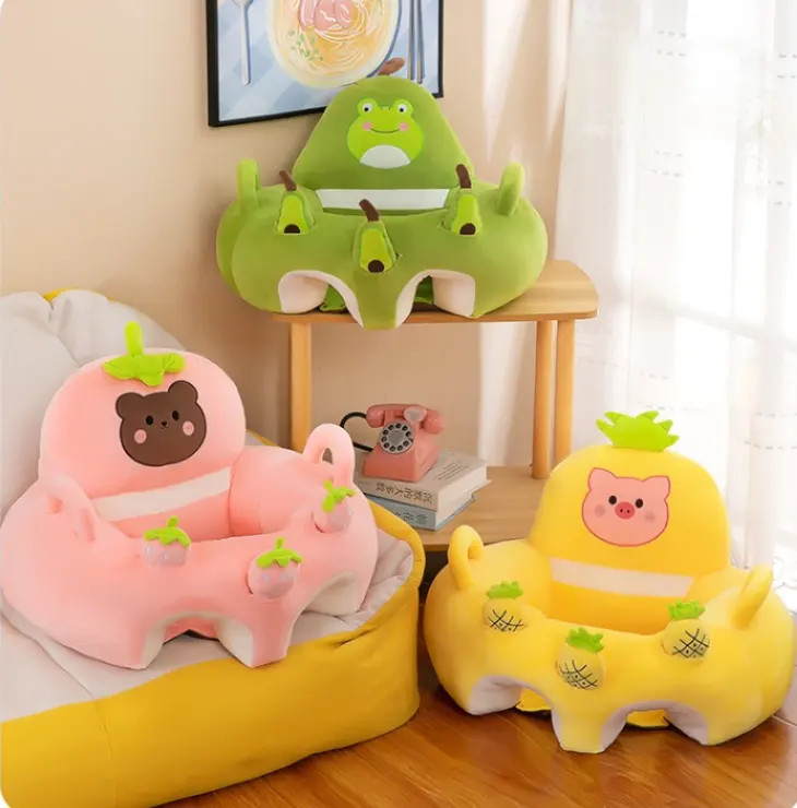 Funda de asiento de soporte para sofá de bebé, silla de felpa para aprender a sentarse, nido para niño pequeño, lavable con relleno de pelo con juguetes móviles
