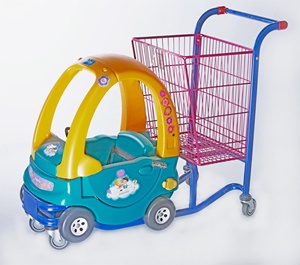 Ownaceホットセール卸売プラスチックキッズ/子供用カート/おもちゃの車付きベビーショッピングカート