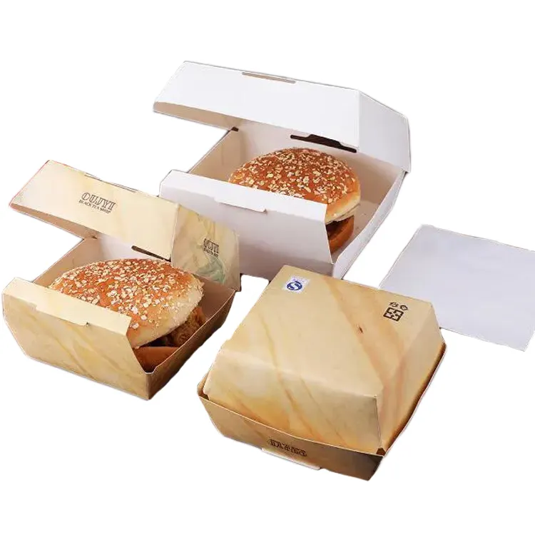 Grande confezione di scatola di burguer per hamburger personalizzata in carta Kraft biodegradabile con conchiglia personalizzata