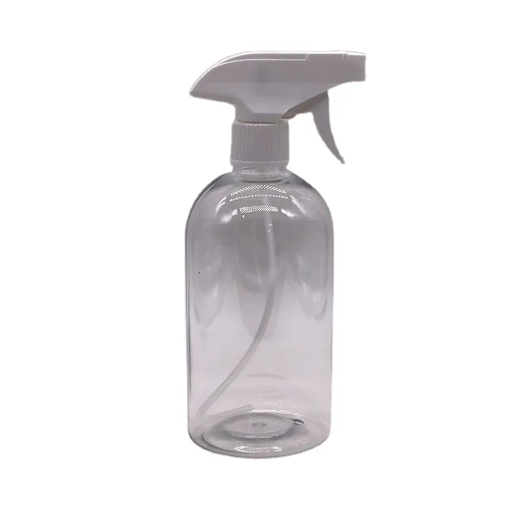 Garrafa transparente de plástico para pet 600ml, garrafa spray de pet de 20oz, plástico redondo de boston, bomba de cor personalizada, gatilho, spray de mão, desinfetante