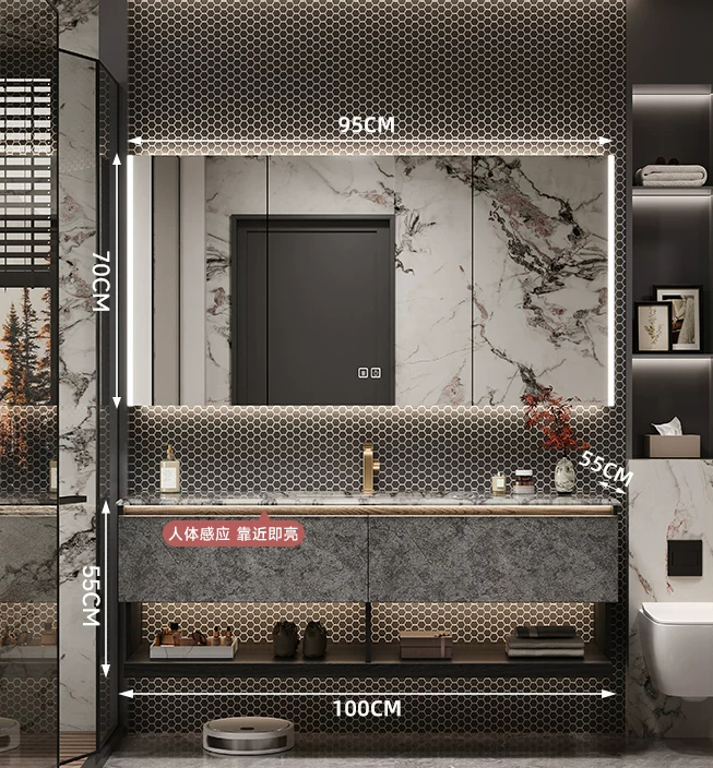 100cm Marble Countertop& Ceramic Sink+smart cabinet