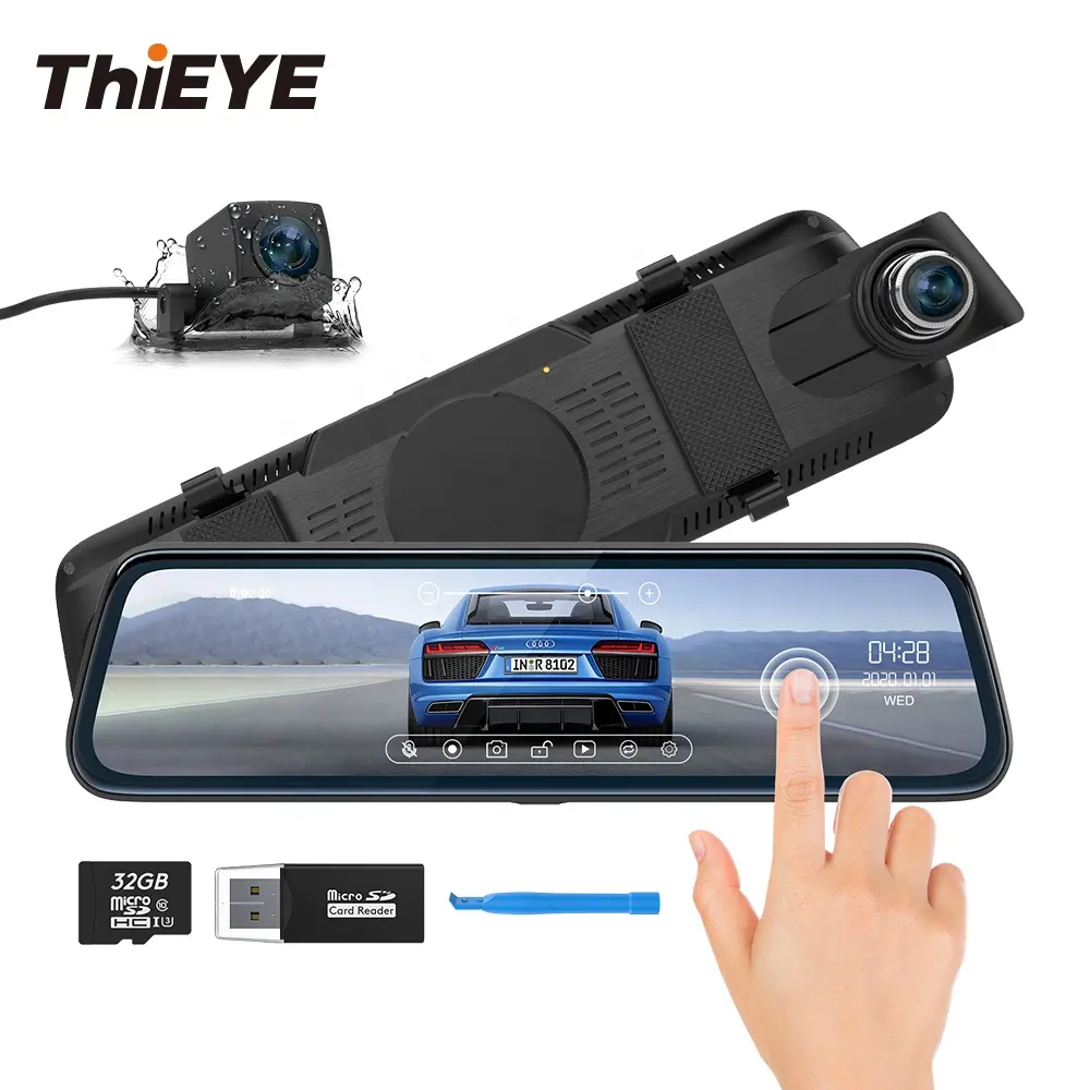 ThiEYE-cámara DVR para coche CarView 2, lente Dual de 10 pulgadas, Full HD, 1080P, espejo retrovisor, cámara de salpicadero con pantalla táctil