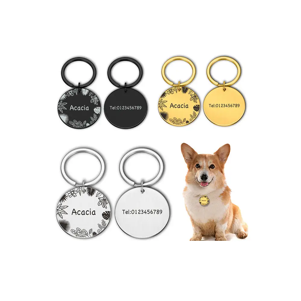 2024 novas etiquetas de identificação de animais de estimação em aço inoxidável para cães, etiquetas de metal gravadas personalizadas para cães