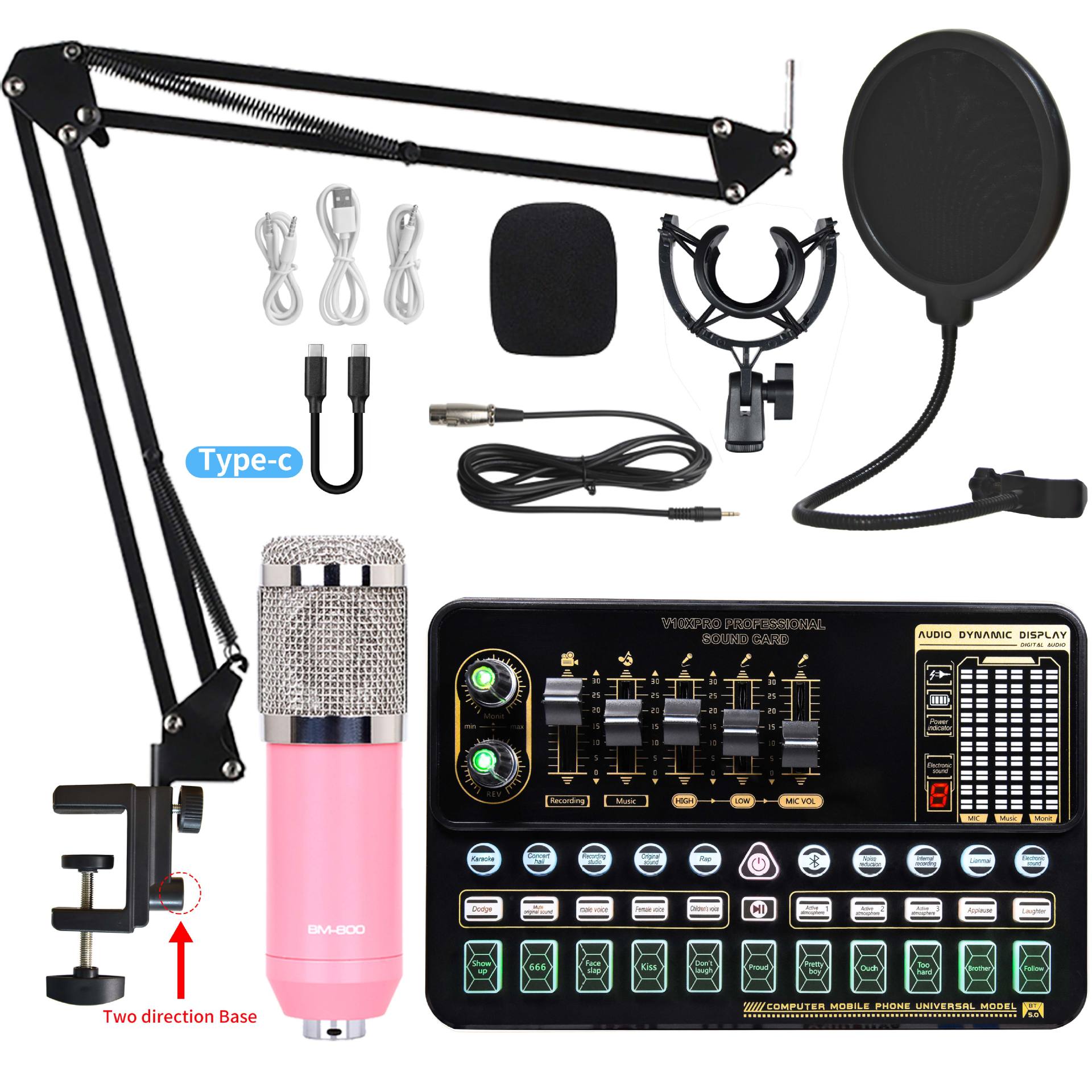 Pink-Silver BM800+V10xPro sound card set