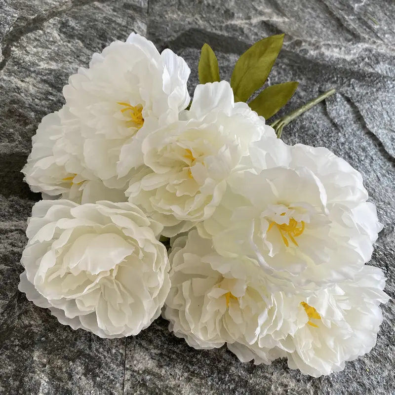 Atacado em massa grande flor artificial de 7 cabeças peônias brancas falsas buquê de peônia de seda arranjo de flores em vaso