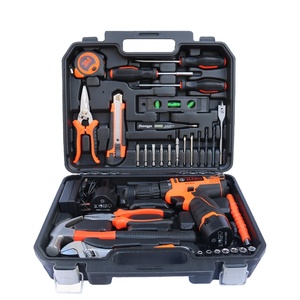 可充电DIY家用五金工具包电钻套装，含锂电池螺丝刀和工具箱