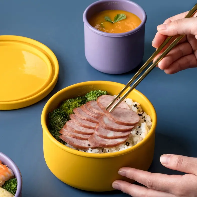 Contenitore per il pranzo con coperchio in Silicone da 700ml contenitore rotondo per Snack scatola per il pranzo Bento in Silicone per la scuola con coperchio